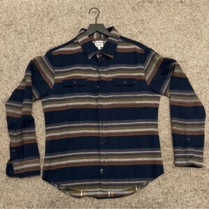 Bridge & Burn The Cole Slim Flannel Shirt Navy Multi Striped Large
